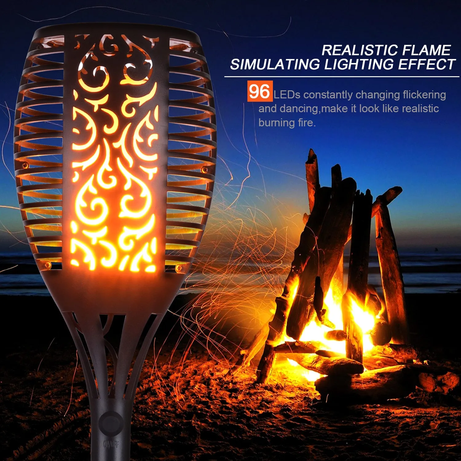 Solar Torch Lights, IMAGE LED Solar Path Light with Flickering Flame, Solar Tiki Torches, Waterproof Wireless Outdoor Halloween Christmas Garden Decorations Landscape Pathway Lighting with Auto On/Off